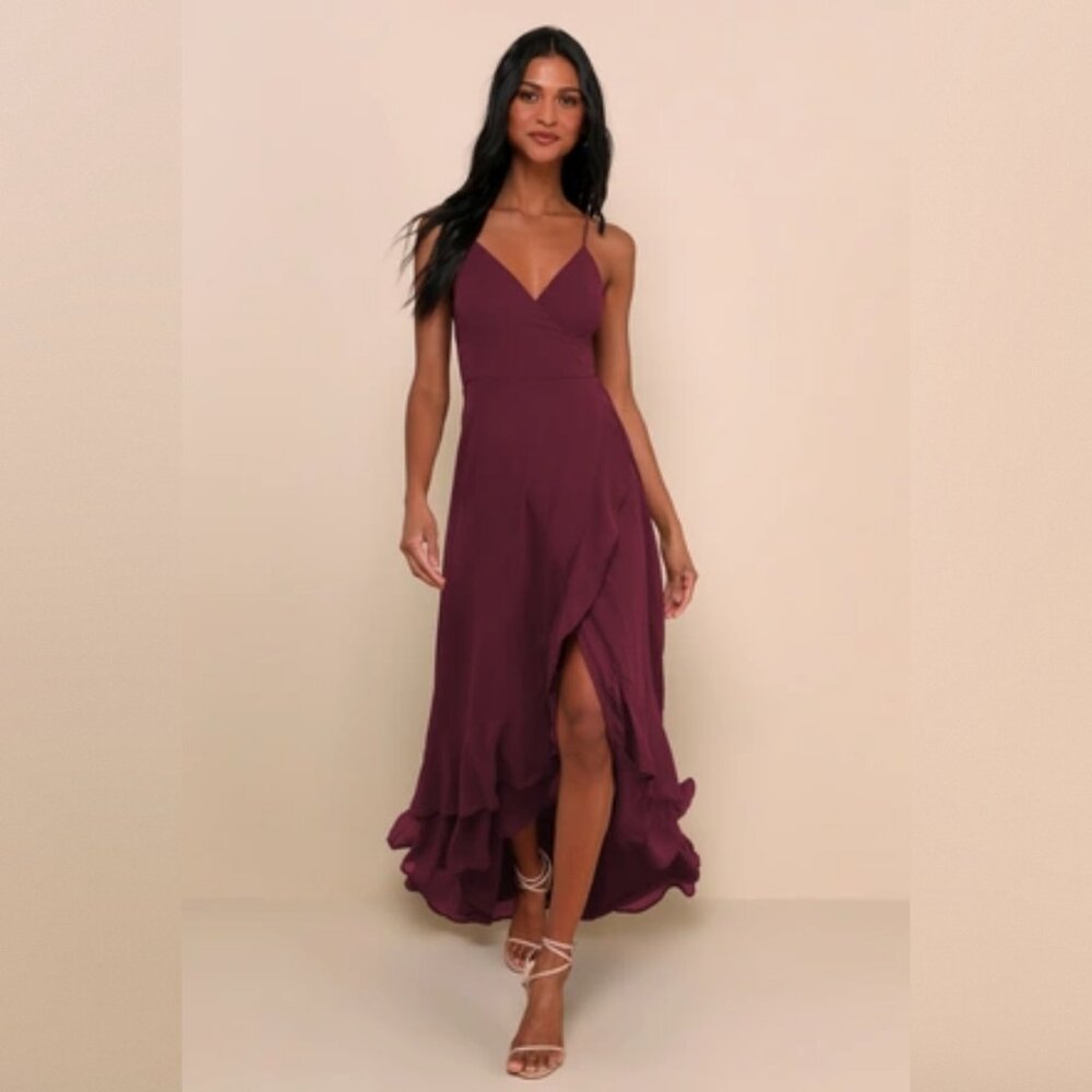 Plum Lace-Up High-Low Maxi Dress